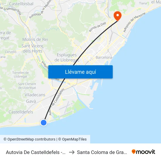 Autovia De Castelldefels - Begur to Santa Coloma de Gramenet map