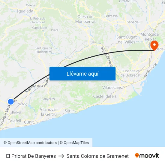 El Priorat De Banyeres to Santa Coloma de Gramenet map