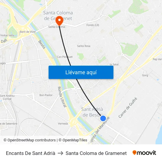 Encants De Sant Adrià to Santa Coloma de Gramenet map
