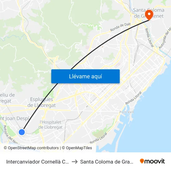 Intercanviador Cornellà Centre to Santa Coloma de Gramenet map