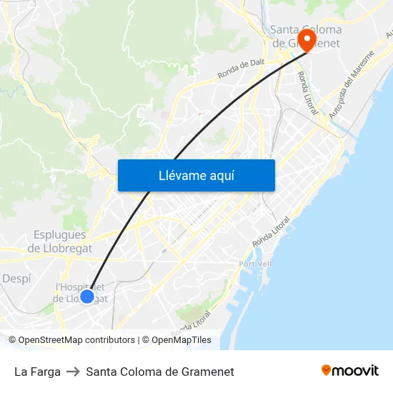 La Farga to Santa Coloma de Gramenet map