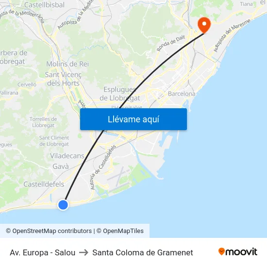 Av. Europa - Salou to Santa Coloma de Gramenet map