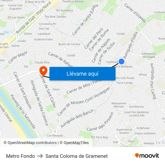 Metro Fondo to Santa Coloma de Gramenet map