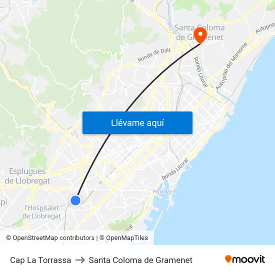 Cap La Torrassa to Santa Coloma de Gramenet map