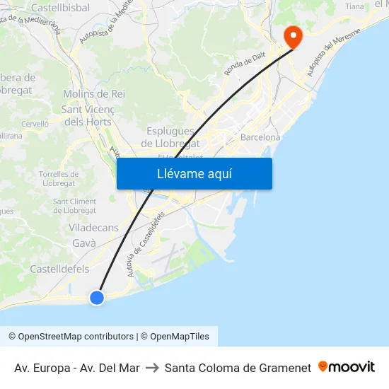 Av. Europa - Av. Del Mar to Santa Coloma de Gramenet map