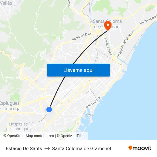 Estació De Sants to Santa Coloma de Gramenet map