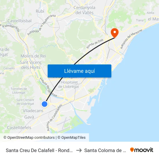 Santa Creu De Calafell - Ronda Sant Ramon to Santa Coloma de Gramenet map