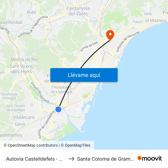 Autovia Castelldefels - Major to Santa Coloma de Gramenet map