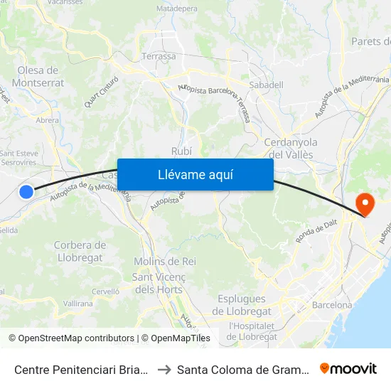 Centre Penitenciari Brians 1 to Santa Coloma de Gramenet map
