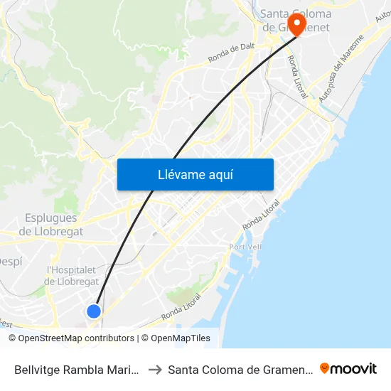 Bellvitge Rambla Marina to Santa Coloma de Gramenet map