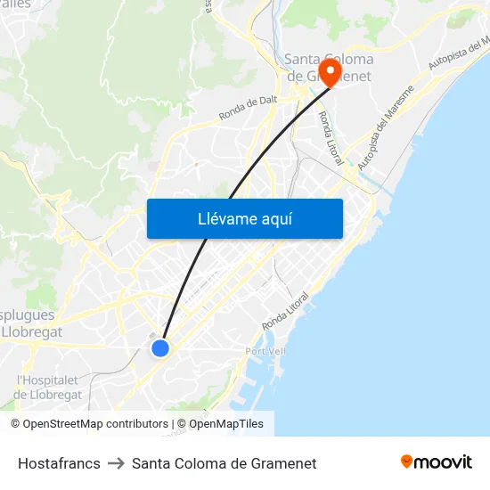 Hostafrancs to Santa Coloma de Gramenet map