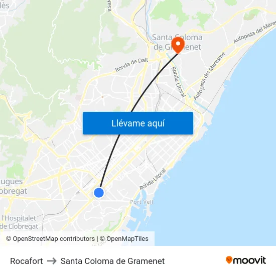 Rocafort to Santa Coloma de Gramenet map
