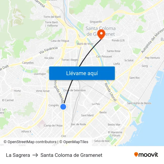 La Sagrera to Santa Coloma de Gramenet map