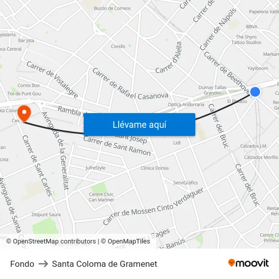 Fondo to Santa Coloma de Gramenet map