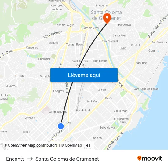 Encants to Santa Coloma de Gramenet map