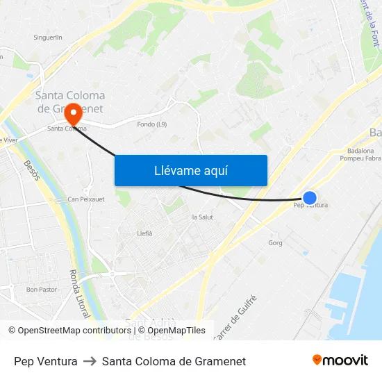 Pep Ventura to Santa Coloma de Gramenet map