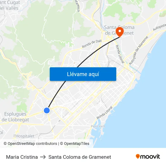 Maria Cristina to Santa Coloma de Gramenet map