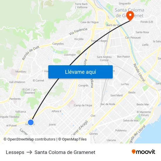 Lesseps to Santa Coloma de Gramenet map