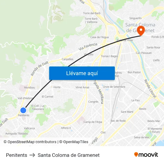 Penitents to Santa Coloma de Gramenet map