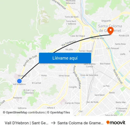 Vall D'Hebron | Sant Genís to Santa Coloma de Gramenet map