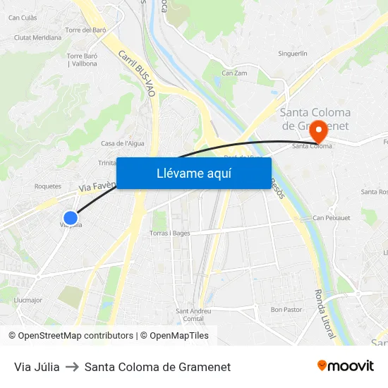 Via Júlia to Santa Coloma de Gramenet map