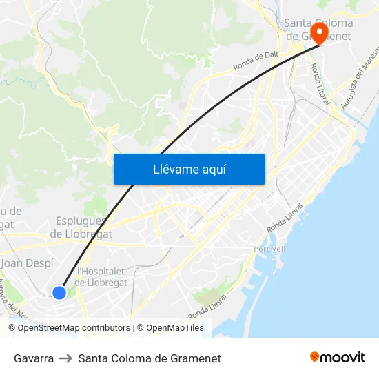 Gavarra to Santa Coloma de Gramenet map