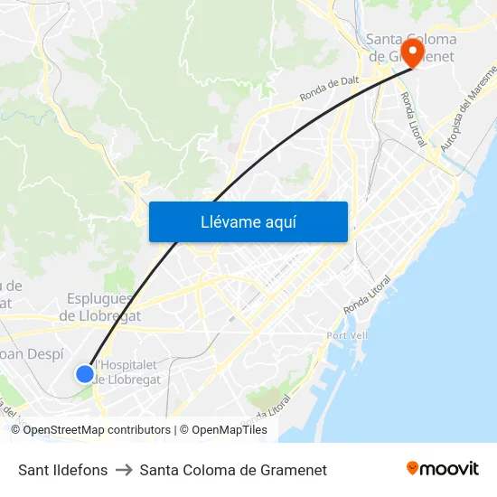 Sant Ildefons to Santa Coloma de Gramenet map
