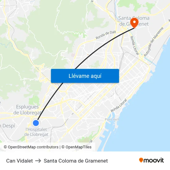 Can Vidalet to Santa Coloma de Gramenet map