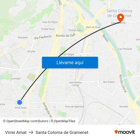 Virrei Amat to Santa Coloma de Gramenet map
