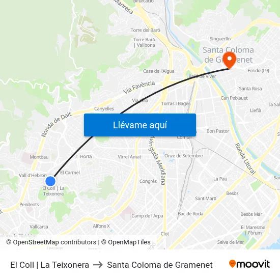 El Coll | La Teixonera to Santa Coloma de Gramenet map
