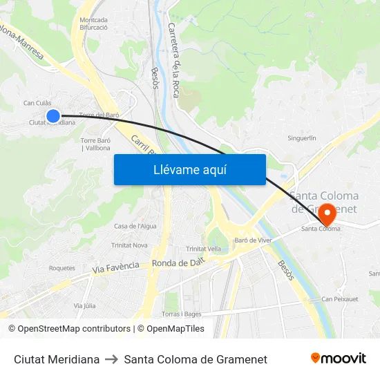 Ciutat Meridiana to Santa Coloma de Gramenet map