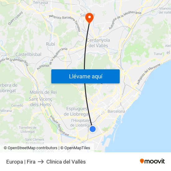 Europa | Fira to Clínica del Vallès map