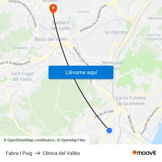 Fabra I Puig to Clínica del Vallès map