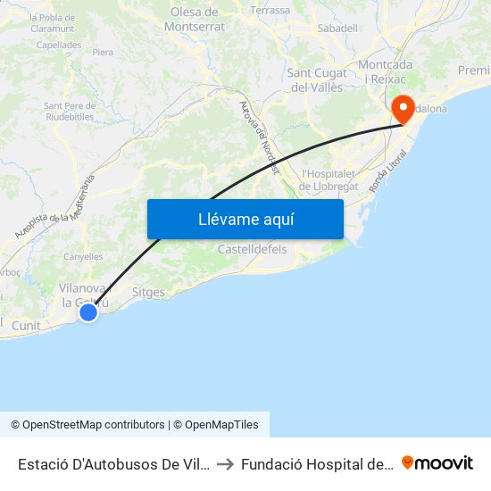 Estació D'Autobusos De Vilanova I La Geltrú to Fundació Hospital de l'Esperit Sant map