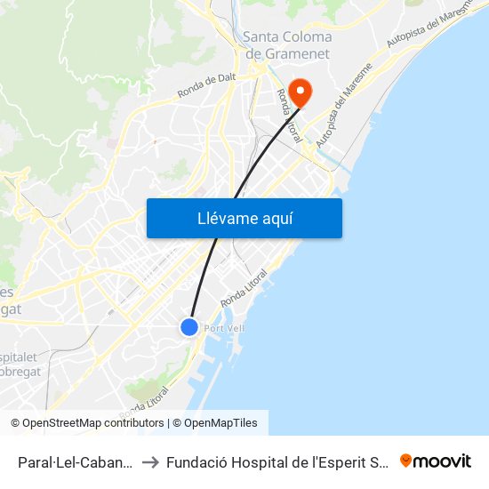 Paral·Lel-Cabanes to Fundació Hospital de l'Esperit Sant map