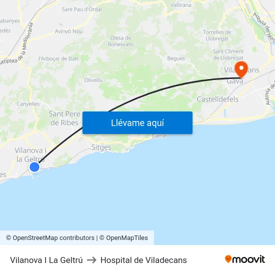 Vilanova I La Geltrú to Hospital de Viladecans map