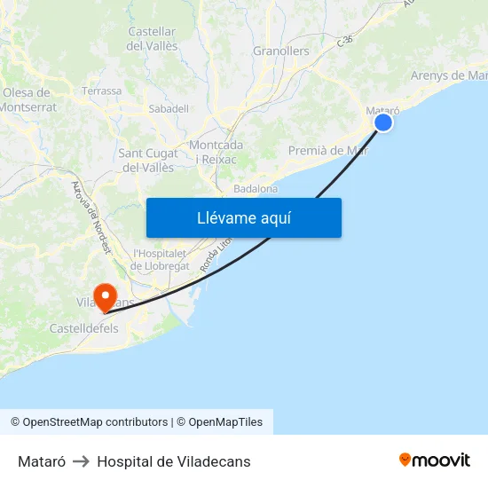 Mataró to Hospital de Viladecans map