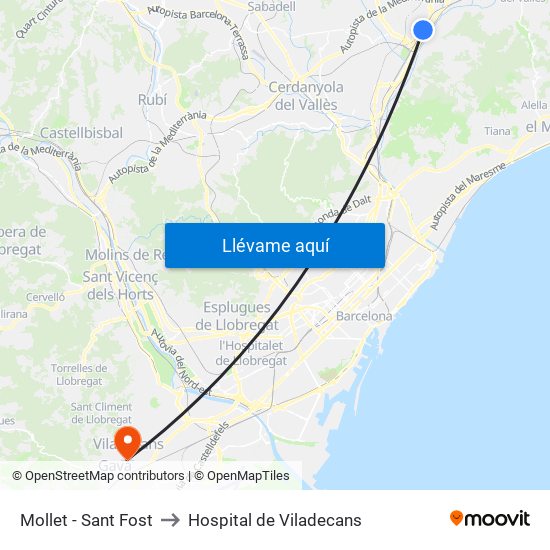 Mollet - Sant Fost to Hospital de Viladecans map