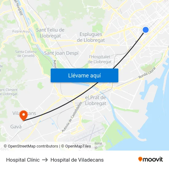 Hospital Clínic to Hospital de Viladecans map