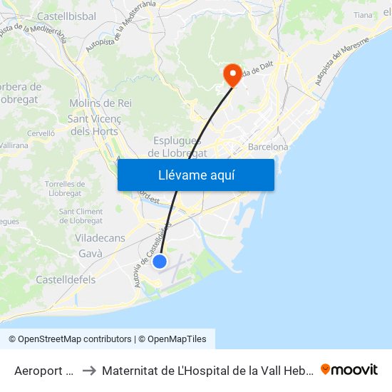 Aeroport T2 to Maternitat de L'Hospital de la Vall Hebron map