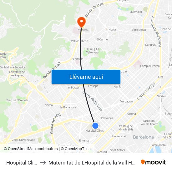 Hospital Clínic to Maternitat de L'Hospital de la Vall Hebron map