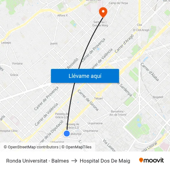 Ronda Universitat - Balmes to Hospital Dos De Maig map