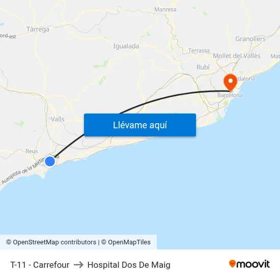 T-11 - Carrefour to Hospital Dos De Maig map