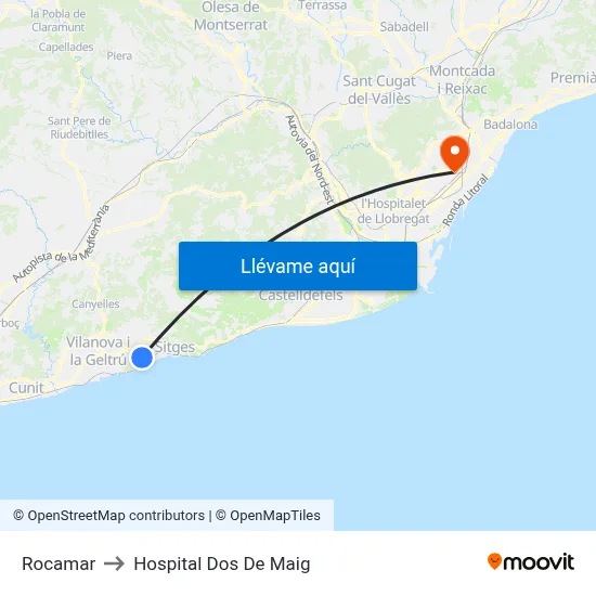 Rocamar to Hospital Dos De Maig map
