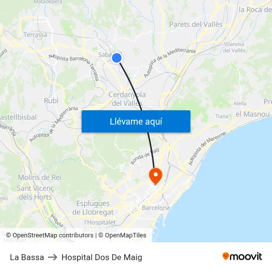 La Bassa to Hospital Dos De Maig map