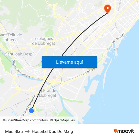 Mas Blau to Hospital Dos De Maig map