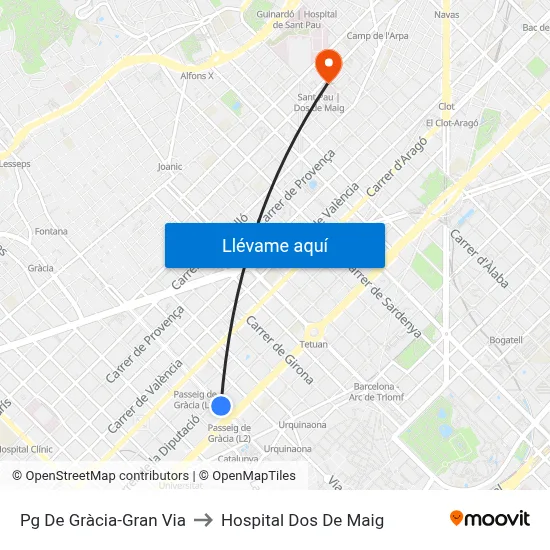 Pg De Gràcia-Gran Via to Hospital Dos De Maig map