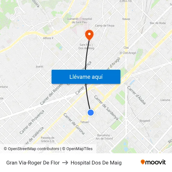 Gran Via-Roger De Flor to Hospital Dos De Maig map