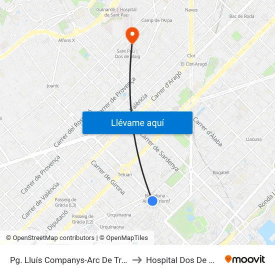 Pg. Lluís Companys-Arc De Triomf to Hospital Dos De Maig map