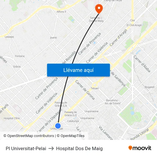 Pl Universitat-Pelai to Hospital Dos De Maig map
